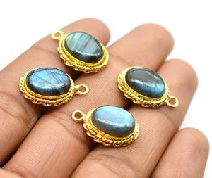 Connecteur à breloques en Labradorite plaqué or 18 carats et argent antique 22X14mm NC13 Composant de fabrication de bijoux à boucle unique - Product Image 3