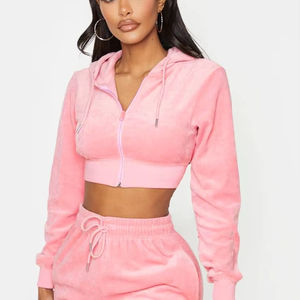 Vente en gros Sweats à capuche lourds pour femmes 100% coton Hiver Automne Devant Imprimé Surdimensionné Doublure zippée - Product Image 1