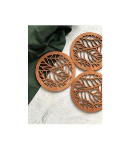Wooden coaster laser cutting design featuring detailed henna <b>mehndi</b> pattern for traditional indian wedding party <b>decor</b> - Product Image 1