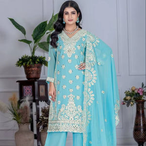 ชุดทำงานทรงหลวมสไตล์วินเทจ TOP PLAZZO สำหรับฤดูร้อน พร้อมงานปักเลื่อมผ้าจอร์เจต์เทียม - Product Image 1