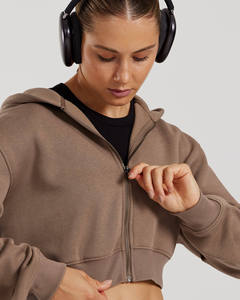 Logo personnalisé Caribou recadrée Full Zip Sweat à capuche pour femme Anti-rides respirant Hoodies pour femme Gym Workout Sweat à capuche zippé pour femme - Product Image 2