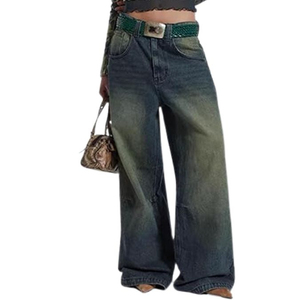 กางเกงยีนส์ขายาวสำหรับผู้หญิงทรงหลวมสีฟ้าบานออกซักได้แฟชั่น - Product Image 4