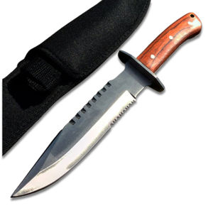 Couteau de chasse Arwin fait main en acier inoxydable avec manche en bois Pakka, étui en cuir, lame dentelée, garantie de 3 ans, service OEM - Product Image 1