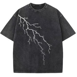 Camiseta Oversize Corta de Algodón Negra Vintage con Lavado Ácido y Efecto Desgastado por el Sol, con Estampado Puff Screen Printing, para Hombre - Product Image 1