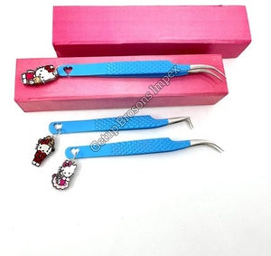 Pince à cils Hello Kitty à pointe en fibre, 90 degrés, avec revêtement en poudre bleue, pour extensions de cils, outils de beauté, logo personnalisé - Product Image 1