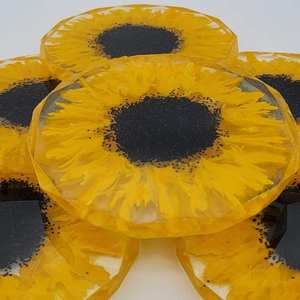 Unique Design Resin Coasters Yellow Flower Color for Office <b>Desk</b> for Scratch Prevention for Stone Home & Office Crystal Coasters - Product Image 2
