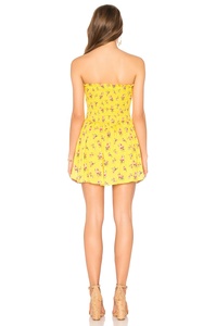 Robe courte en mousseline de soie à imprimé floral jaune, sans bretelles, style A, décontractée, pour l'été, pour femmes - Product Image 3