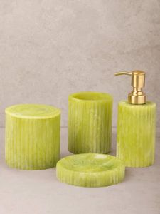 Ensemble de 4 pièces de salle de bain en résine légère, distributeur de savon, porte-brosse à dents, gobelet et porte-savon pour la décoration intérieure moderne à vendre - Product Image 3
