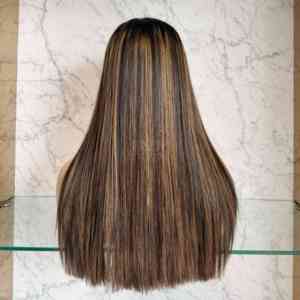 Peluca de cabello humano liso de hueso de Color caliente 100% pelucas de cabello humano frontal de encaje completo HD virgen para mujeres negras - Product Image 4