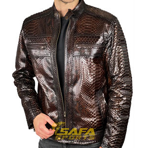 Chaqueta de piel de oveja genuina Piel de serpiente en relieve Textura de piel de serpiente Chaqueta de moda de cuero de lujo Listo para enviar - Product Image 4