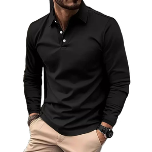 Classique Simple couleur unie revers hommes POLO chemises printemps automne affaires loisirs en plein air voyage amis fête à manches longues hauts - Product Image 5