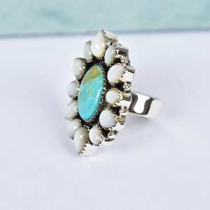 Bague de déclaration réglable en argent sterling 925 avec monture ovale en perle turquoise faite à la main pour la fête des femmes - Product Image 5