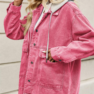 Veste en jean à capuche de haute qualité pour femmes fabricants OEM veste en jean boutonnée extensible pour dames - Product Image 4