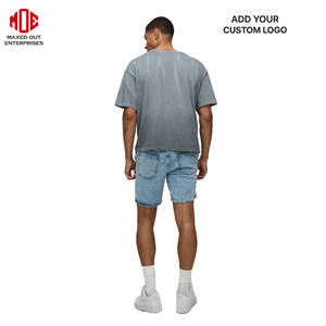 Pantalones cortos de mezclilla azul claro para hombre con paneles acanalados y rasgaduras desgastadas ropa de calle personalizada Slim Fit Summer Biker Jorts Fashion - Product Image 2