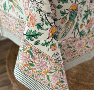 Nappe imprimée en coton lin indien multicolore avec blocs à la main 4 places, 6 places et 8 places - Product Image 3