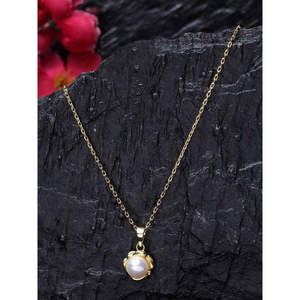 Collar con Colgante Aki de Plata de Ley 925 CLARA con Cadena, Perla Real, Chapado en Oro y Rodio, Regalo para Mujeres y Niñas - Product Image 2