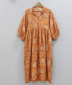 Robe midi bohème élégante et unique pour femme, été, printemps, automne, 100% coton, manches bouffantes, imprimé floral, coupe évasée - Product Image 1