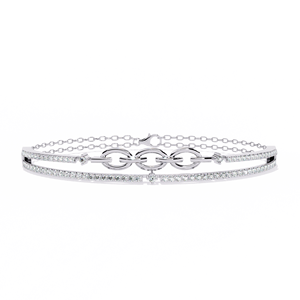 Ethereal 0.86ct Double-Row Moissanite <b>Bracelet</b> with 18k Solid <b>White</b> <b>Gold</b> Chain VS-SI Clarity Diamond <b>Bangle</b> <b>Bracelet</b> - Product Image 1
