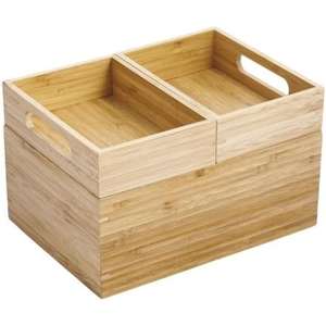 MSV - Boîte de rangement polyvalente avec 3 compartiments empilables ISALYS - Rangement en bambou naturel pour cosmétiques, fournitures de bureau ou - Product Image 4