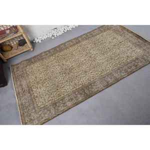 Tapis turc vintage classique beige marron 3.7 'X 6.7' (113X204 cm) tissage plat Style Boho Patchwork pour salon laine Latex - Product Image 2
