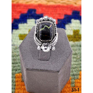 Bague ajustable en argent sterling plaqué or rose et turquoise noire, faite à la main au sud-ouest, avec sertissage invisible – Cadeau - Product Image 3