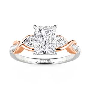 แหวนหมั้นเพชรเจียระไนสามเม็ดทรงอินฟินิตี้สองสีจาก Jeulia - Product Image 3