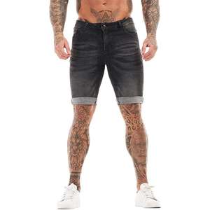 Short en jean avec logo personnalisé Streetwear pour hommes Short en jean avec design personnalisé en relief Short en jean avec chaîne imprimée et pierres pour hommes - Product Image 1
