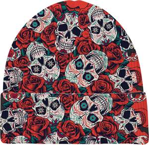 Bonnet en tricot unisexe ajustable en acrylique 100% avec broderie 3D personnalisée en relief, motif tête de mort et rose, style streetwear, vente en gros - Product Image 1