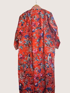 Bata Larga Estampada Floral para Mujer, Manga Larga, Cuello en V, 100% Poliéster, Suave, Informal, para Primavera, con Cierre de Cordón - Product Image 6