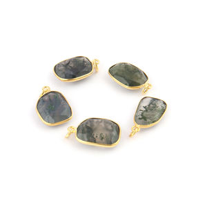 Conector de bisel de ágata de musgo Natural, conector colgante de fianza única, colgante de dijes diy para fabricación de joyas - Product Image 2