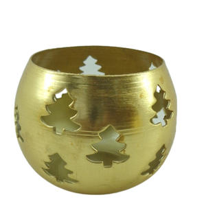 Lot de 2 pots à bougie ronds en métal de taille moyenne plaqués or pour salon et table faits à la main personnalisés - Product Image 3