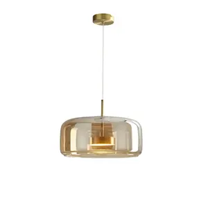 Lustre suspendu minimaliste moderne en fer et verre, finition noir et or, éclairage intérieur LED 3 couleurs - Product Image 1