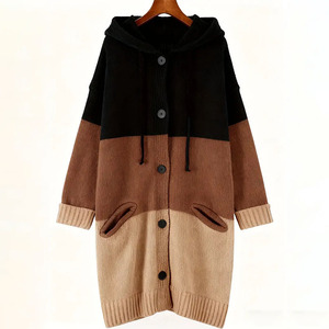 <strong>Women's</strong> Button-Up <strong>Long</strong> Sleeve Open Front Sweater with Pockets Plus-Size Striped Color-Block <strong>Hooded</strong> <strong>Long</strong> Sweater <strong>Cardigan</strong> - Product Image 3