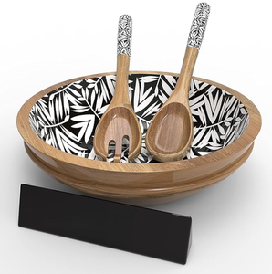 Tazón de madera de mango natural con tenedor y cuchara desechable biodegradable, esmalte de laca seguro para alimentos para Fideos, frutas y restaurantes - Product Image 2