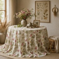 Nappe ronde vintage à imprimé papillon et botanique, couverture de table à manger florale, 305 cm, décoration personnalisée pour la maison, tissu tissé