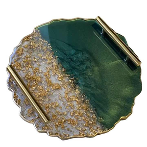 Plateau de service en résine époxy 100% ronde, vaisselle pour le petit-déjeuner, le déjeuner et le dîner pour les restaurants et les hôtels, pour la décoration et les outils de cuisine - Product Image 2