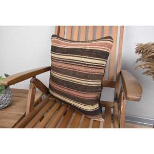 Brown Wool Kilim Pillow <b>18x18</b> Inch Luxury Fluffy Patterned Cushion Woven Vintage Square Print Feather for Bedding for Christmas - Product Image 3