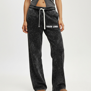 Pantalons de jogging surdimensionnés de haute qualité, lavés à l'acide, pour l'hiver, avec logo imprimé personnalisé, cordon de serrage long, pantalons de survêtement - Product Image 1