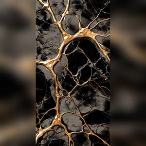 Carrelage mural et de sol en céramique émaillée haute brillance, effet Kintsugi noir et or, antidérapant, durable pour cuisines - Product Image 6