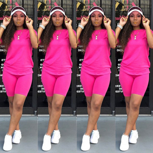 <b>Women</b> 3-Piece Biker Short Set Matching <b>T</b>-<b>Shirt</b> Shorts Outfit <b>Neon</b> Color Summer Casual Activewear Square Zipper Custom Logo - Product Image 4