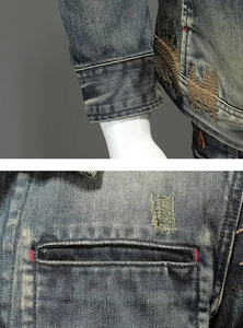 เสื้อแจ็คเก็ตยีนส์ทรงสลิมฟิตสไตล์วินเทจย้อนยุคสำหรับผู้ชาย |   เสื้อโค้ทยีนส์คอปกติดกระดุมแบบมอเตอร์ไซค์ |   เสื้อผ้าสตรีทแวร์แบบลำลองสไตล์อเมริกัน ความยาวปกติ - Product Image 4