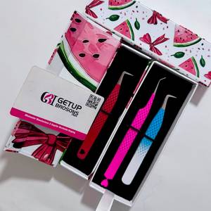 Pince à épiler pour cils en acier inoxydable de qualité supérieure, 90 unités, avec embouts lisses de 45 et 10 mm, édition collector 'Watermelon Bow', présentée dans une boîte de présentation - Product Image 4