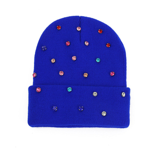 Gorro de Punto Estilo Punk para Otoño e Invierno, Gorros de Color Sólido con Puño, Decoración de Perlas y Pedrería, Tejido Común - Product Image 1