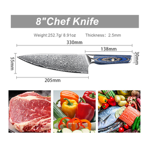 Vente en gros de service personnalisé de qualité supérieure OEM ODM meilleur nouveau design manche en bois de pakka bleu couteau de chef de cuisine en acier damas pour la maison - Product Image 2