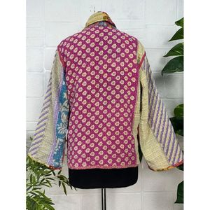 Vintage <b>Kantha</b> Stitch Dori <b>Jacket</b> One-of-a-Kind Handstitched Reversible Short Coat Boho Chic Fashion with Sequins Fur for Spring - Product Image 5