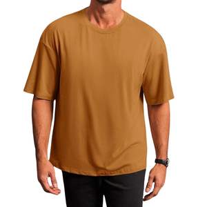 Color marrón liso Color sólido gota hombro camisetas sueltas Ajuste de gran tamaño niños camisetas a la venta en precio razonable - Product Image 2