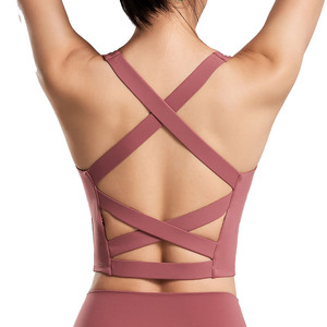 Wholesale Halter Women Workout Sports <b>Bras</b> <b>Open</b> Back Gym Padded Yoga Crop Top - Product Image 2