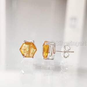 ต่างหูแบบติดหูสำหรับผู้หญิง ทำจากพลอยซิทรินธรรมชาติ หินประจำเดือนพฤศจิกายน ของขวัญคริสต์มาส เครื่องประดับทำมือ เงินแท้ 925 - Product Image 4