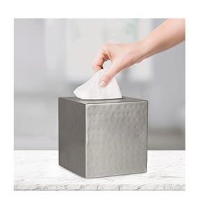Porte-mouchoirs en métal martelé argenté pour la maison, les hôtels, la salle de bain, décoration de table, boîtes à mouchoirs rectangulaires, style américain - Product Image 1