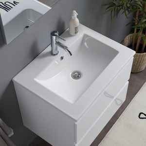 Baltimora Lamp-Mirrored Wall-Hung <b>Bathroom</b> <b>Cabinet</b> 60cm Sink & Glossy White Drawers Modern Sets - Product Image 3